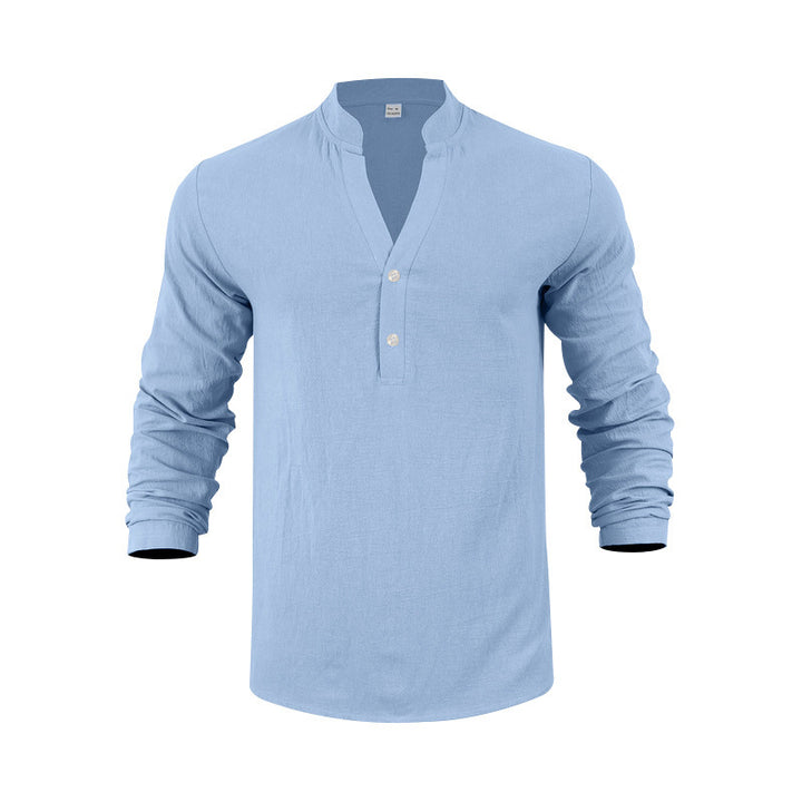Men's long sleeve henley shirt made of breathable cotton blend with fashionable button closure Lisslune