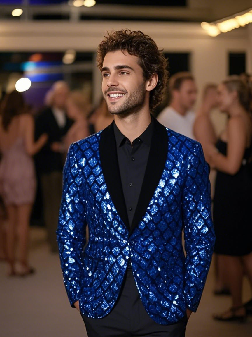 Men's Glamorous Sequin Blazer with Elegant Cut Lisslune
