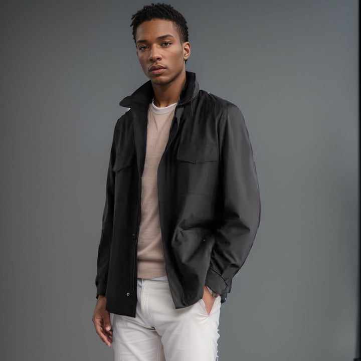 Men's practical transitional jacket with high collar and patch pockets Lisslune