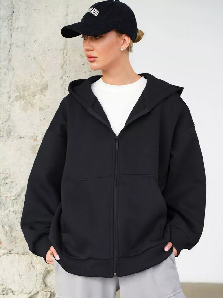 Women's Oversized Hooded Jacket with Zipper and Large Pockets Lisslune