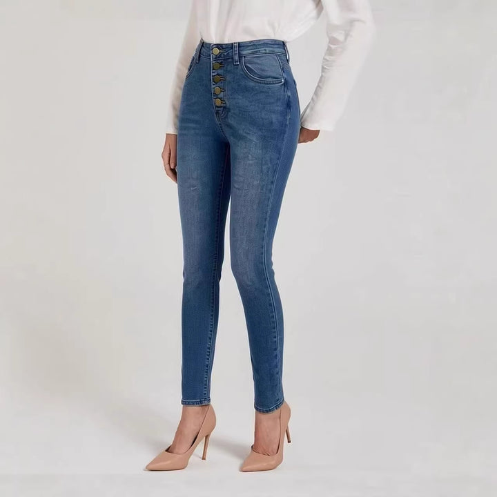 Damen Slim-Fit Jeans mit eleganter Knopfleiste und hohem Bund Lisslune
