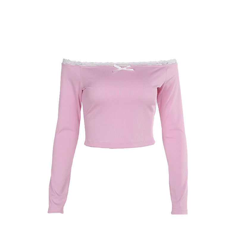 Women's Off-Shoulder Shirt with Lace Details and Fitted Cut