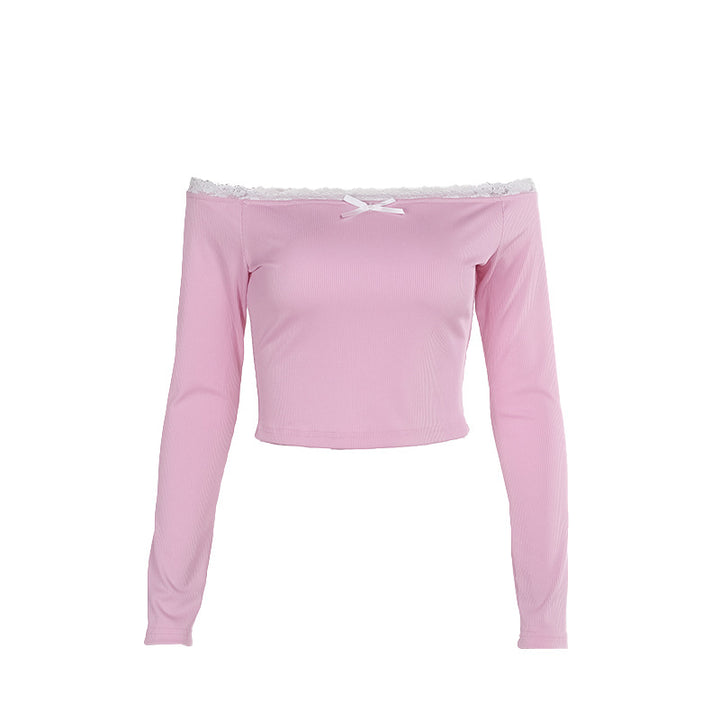 Women's Off-Shoulder Shirt with Lace Details and Fitted Cut