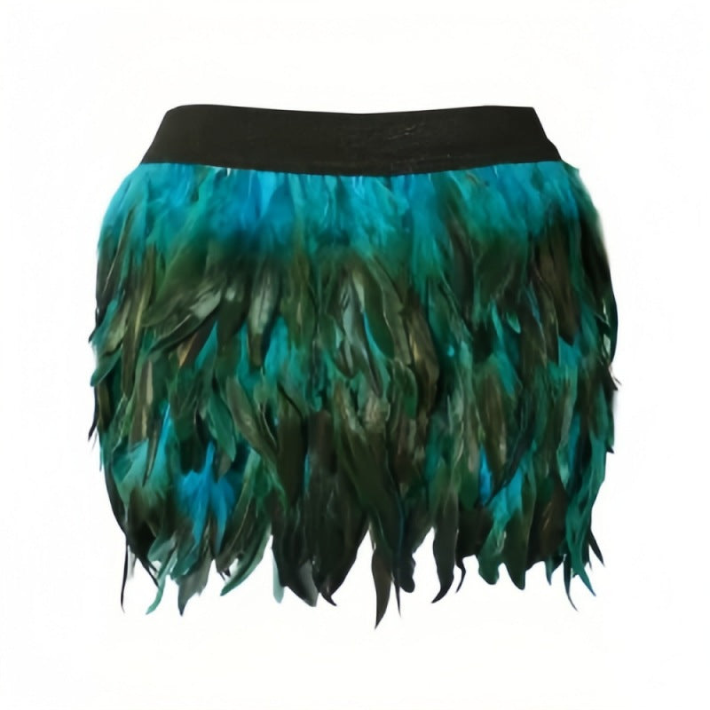 Women's feather skirt with eye-catching design and elastic waistband