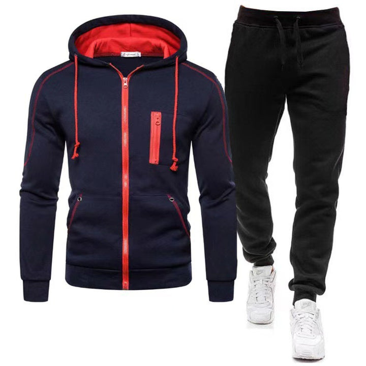 Men's Sporty Hoodie with Practical Zip Pockets and Jogging Pants Lisslune
