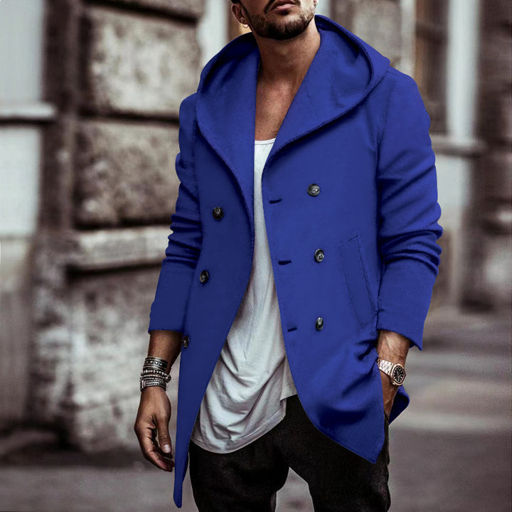 Men's hooded coat with stylish double chin closure and side pockets Lisslune