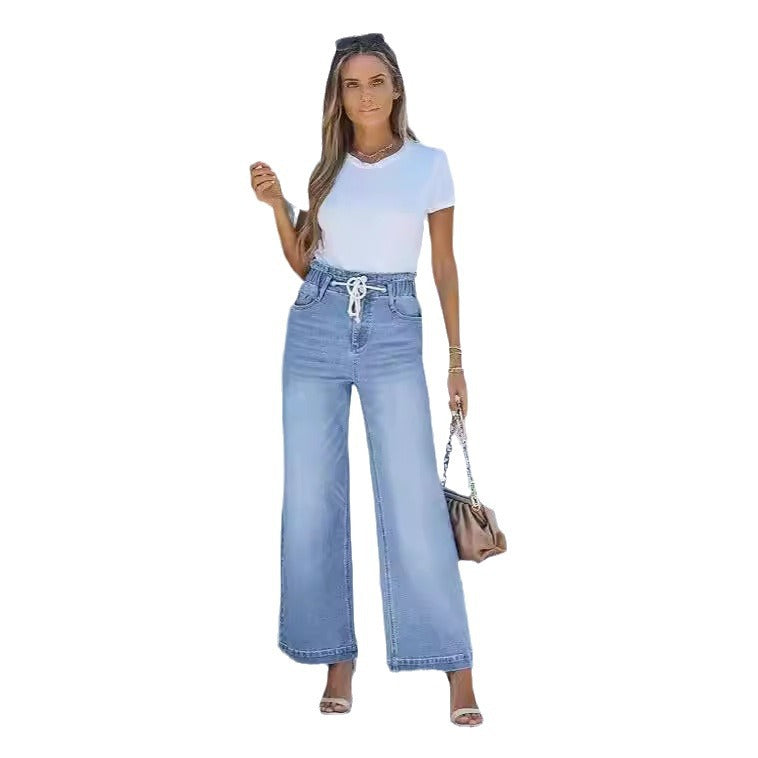 Women's High-Waisted Jeans with Wide Leg Lisslune
