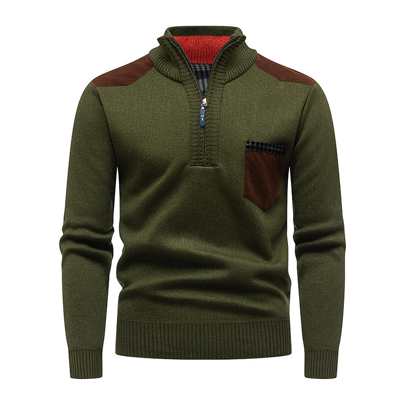 Men's Stylish Sweater with Short Zipper and Chest Pocket Lisslune