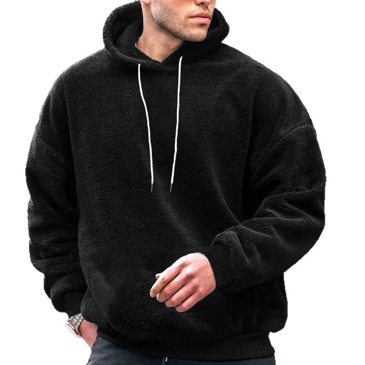 Men's Cozy Fleece Hoodie with Kangaroo Pocket and Adjustable Hood Lisslune