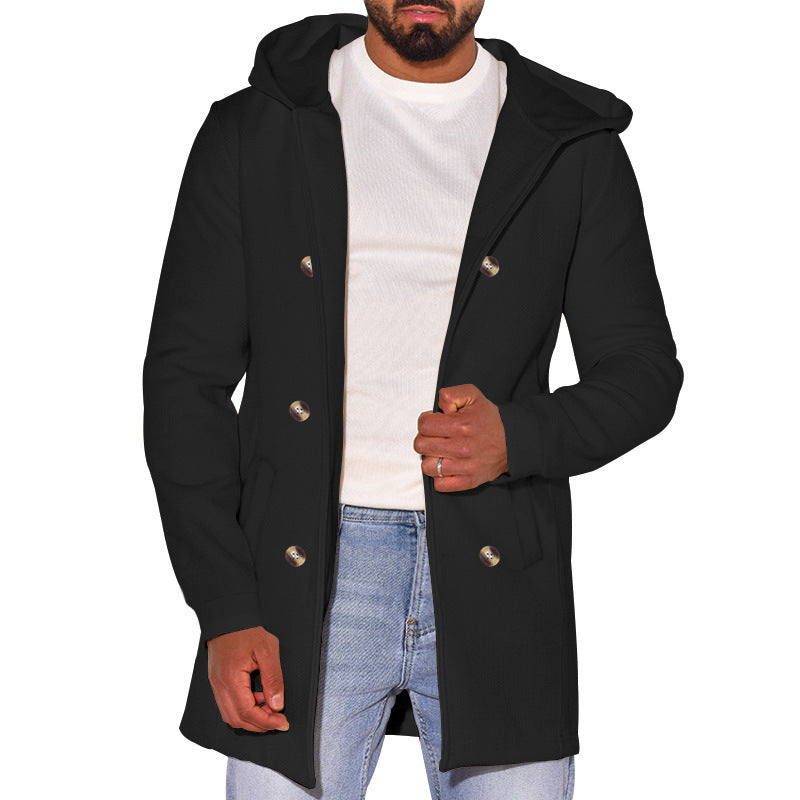 Men's fashionable coat with removable hood and double button placket Lisslune