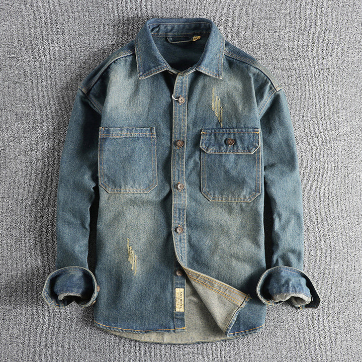 Men's denim shirt with flap pockets and vintage design Lisslune