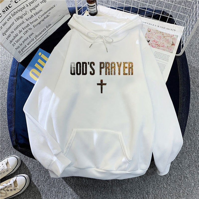 Women's hooded sweatshirt with unique lettering and cross design Lisslune