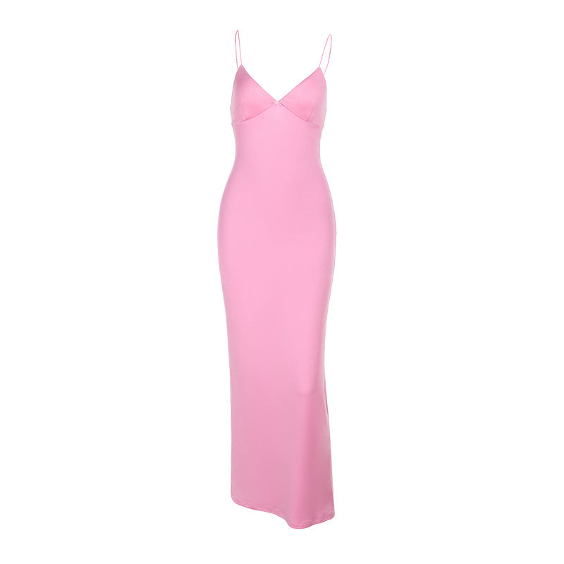 Women’s fitted long dress with spaghetti straps and elegant neckline Lune London