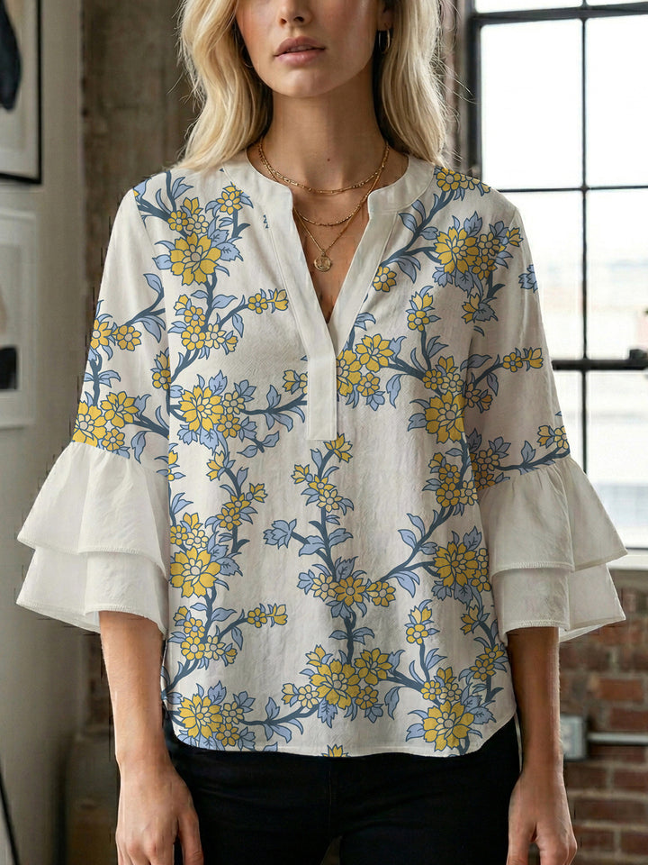 Women's blouse with voluminous sleeves and floral design Lisslune
