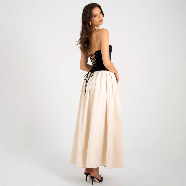 Women Long Evening Gown with Bustier Top and Flared Skirt Lisslune