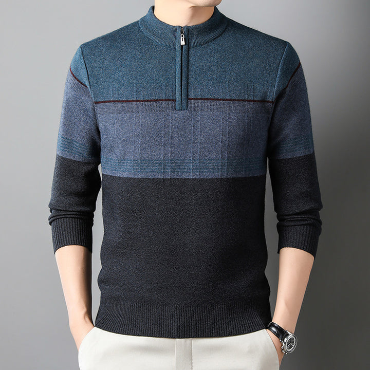 Men's Pullover with Half Zip and Modern Color Stripes Lisslune