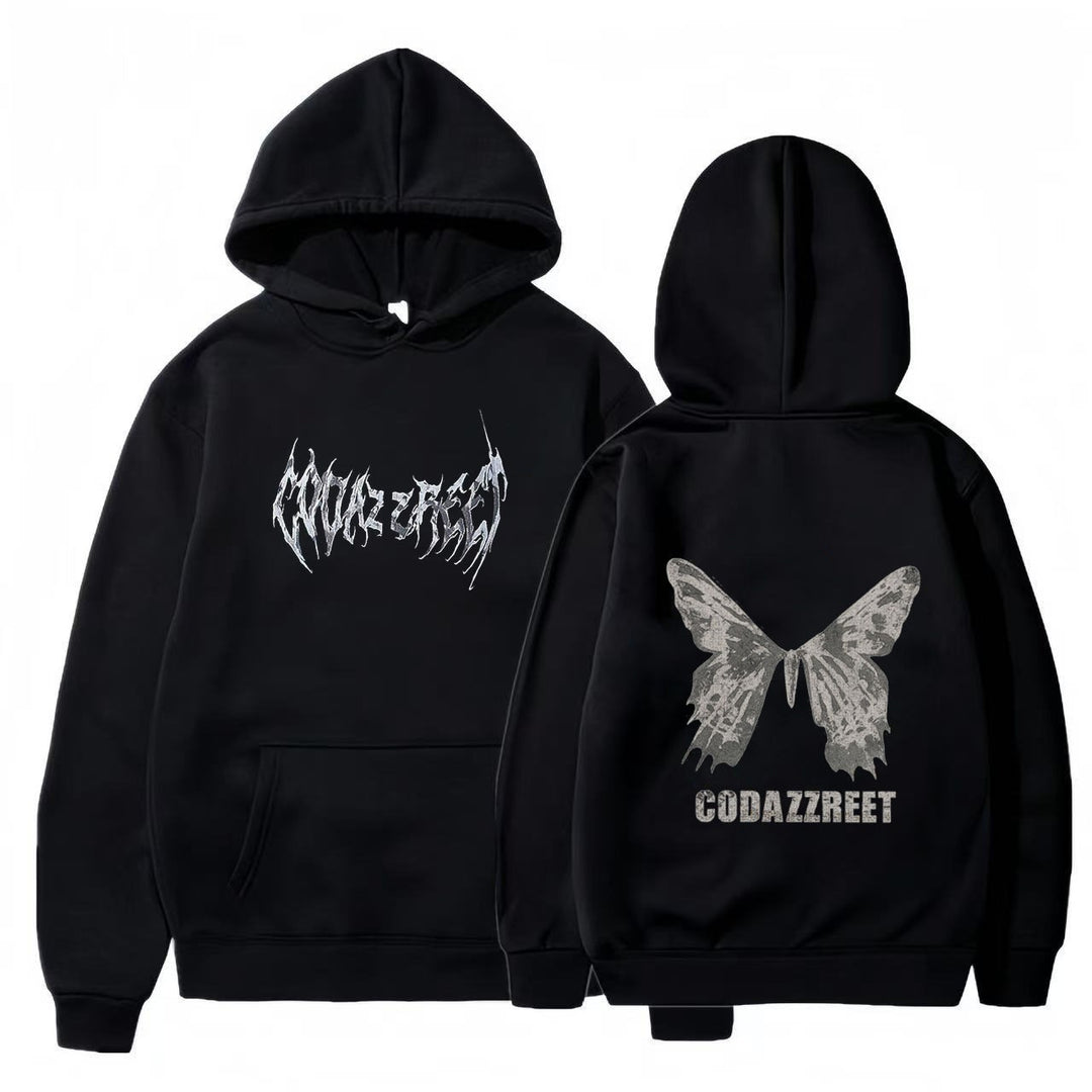 Women's hoodie with eye-catching butterfly design and artistic lettering Lisslune