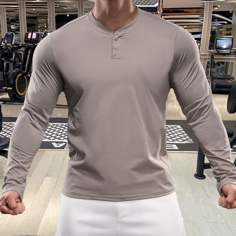 Men's Long Sleeve Sports Top with optimal moisture regulation and stylish Henley collar Lisslune