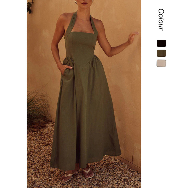 Women's maxi dress with deep back neckline and elegant fit