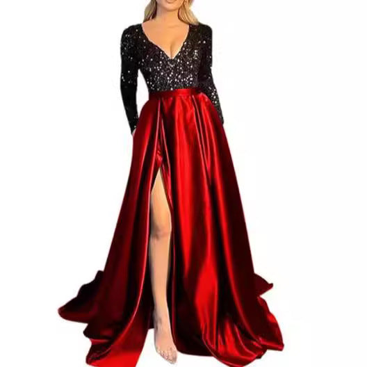 Women's Glamorous Evening Dress with Sparkling Sequins and High Slit Lisslune