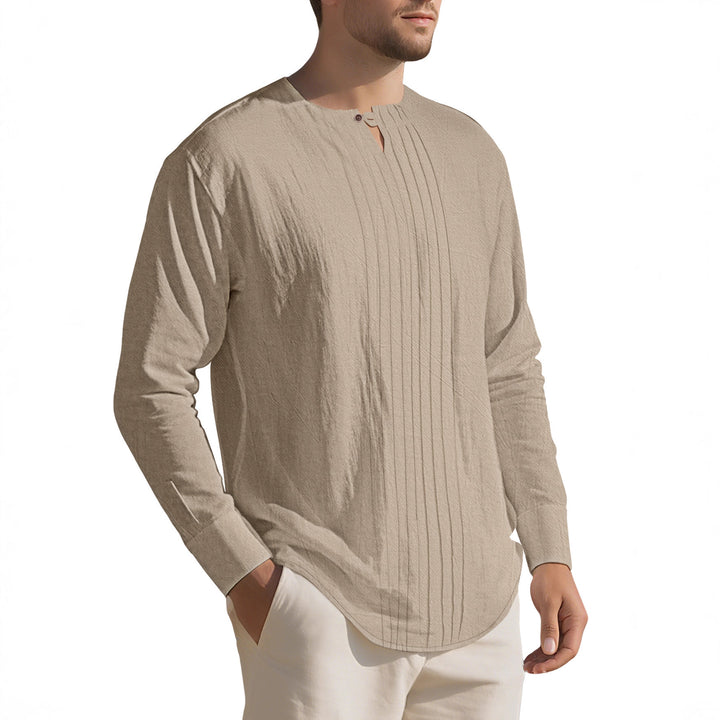 Men's elegant long-sleeve shirt with textured design and stylish stand-up collar Lisslune