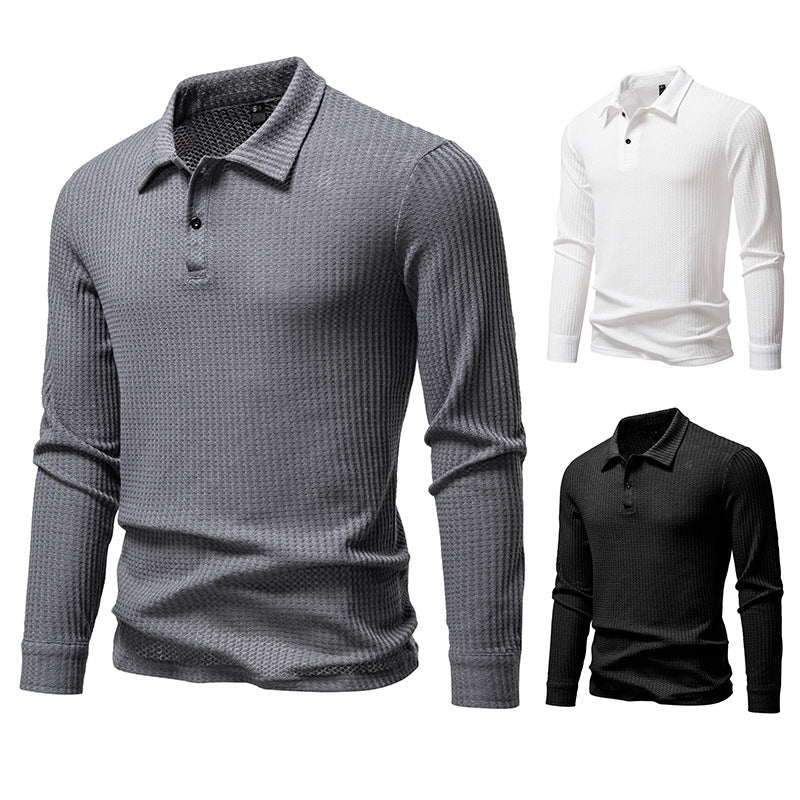Men's Long Sleeve Polo Shirt made of textured cotton Lisslune