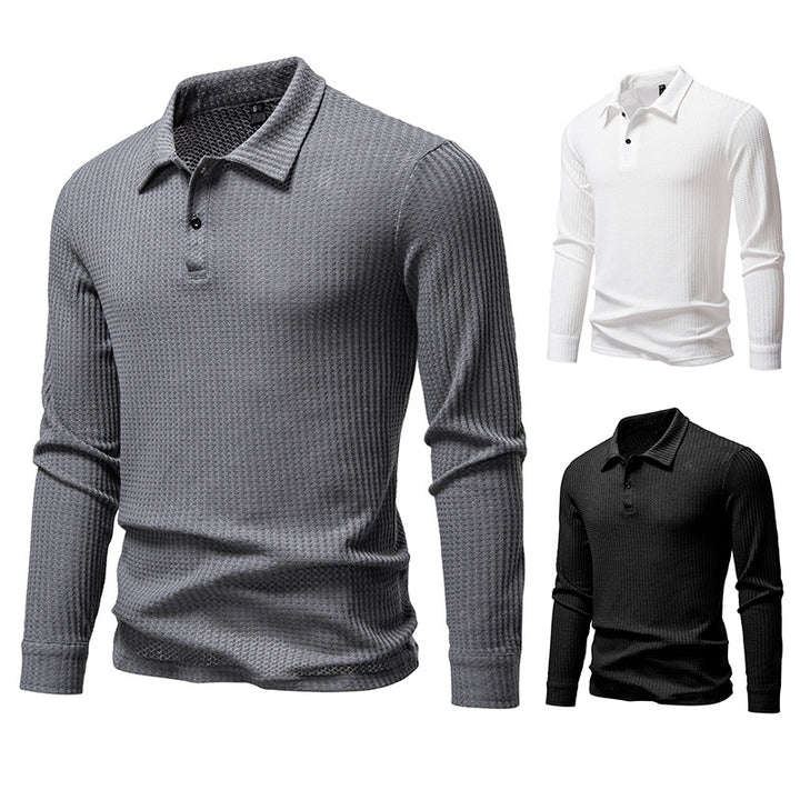 Men's Long Sleeve Polo Shirt made of textured cotton Lisslune