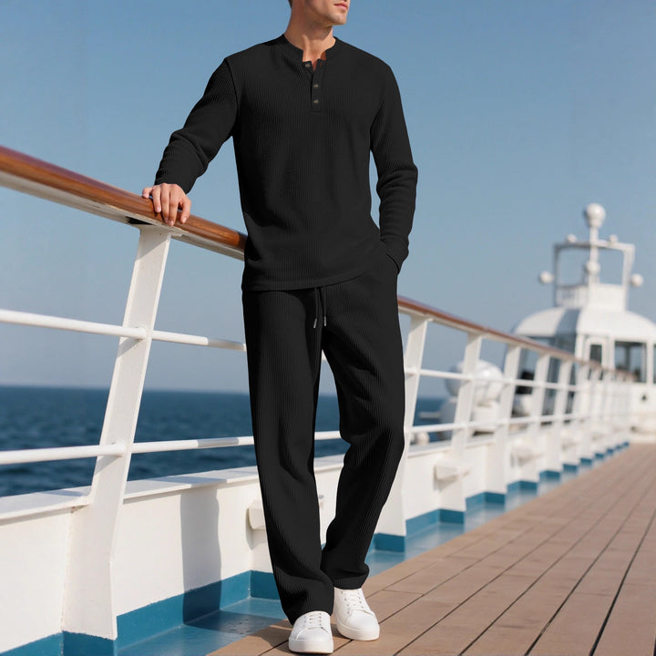 Men's Comfortable Long Sleeve Hoodie with Fashionable Button Placket and Elastic Waistband Lisslune