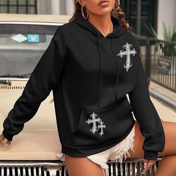 Women's Hoodie with Artistic Cross Design Lisslune