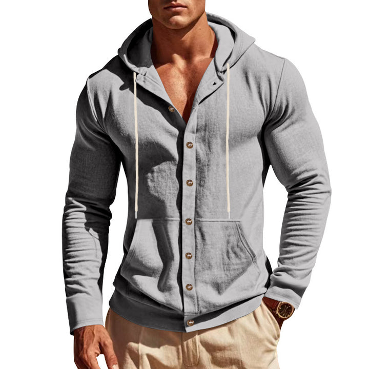 Men's hoodie shirt with button placket and practical pockets Lisslune