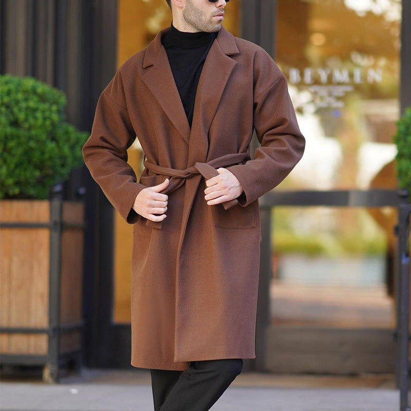 Men's elegant wool coat with belt and deep collar Lisslune