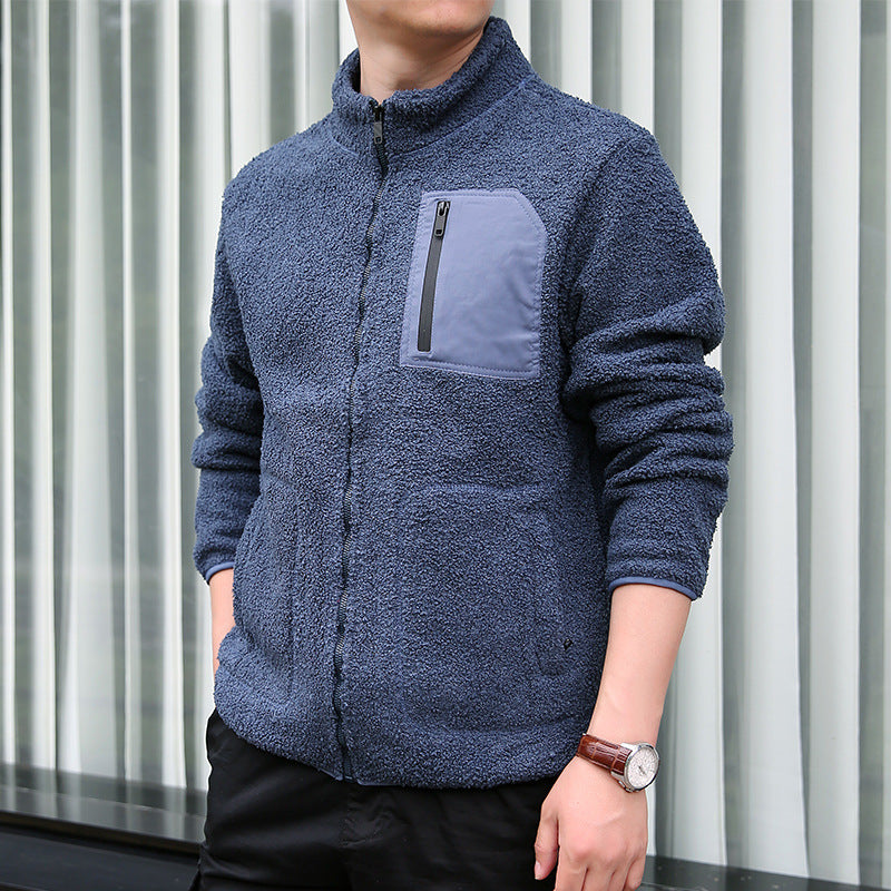Men's Fleece Jacket with Practical Zipper and High Collar Lisslune