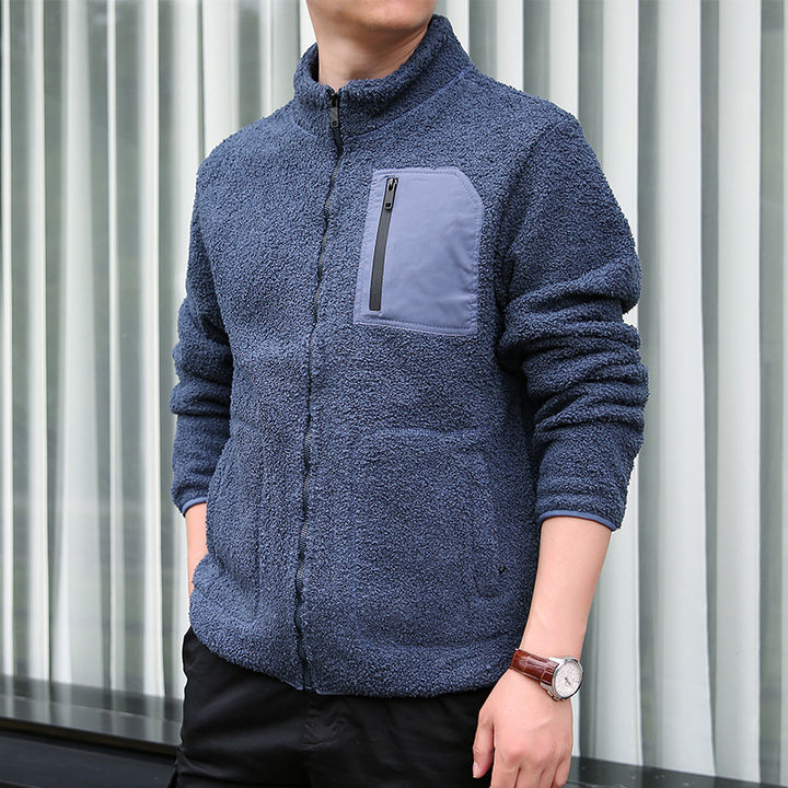 Men's Fleece Jacket with Practical Zipper and High Collar Lisslune