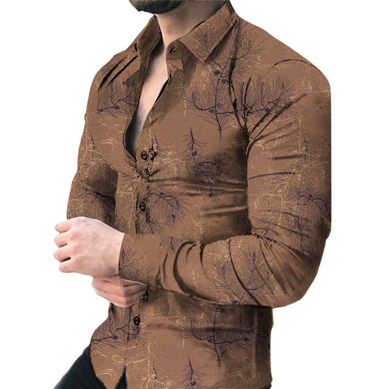 Men's short sleeve shirt with elegant floral print and slim fit Lisslune