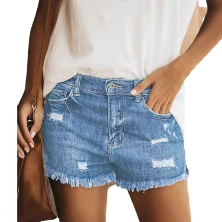 Women's Destroyed Denim Shorts with Frayed Hem and Casual Fit Lisslune