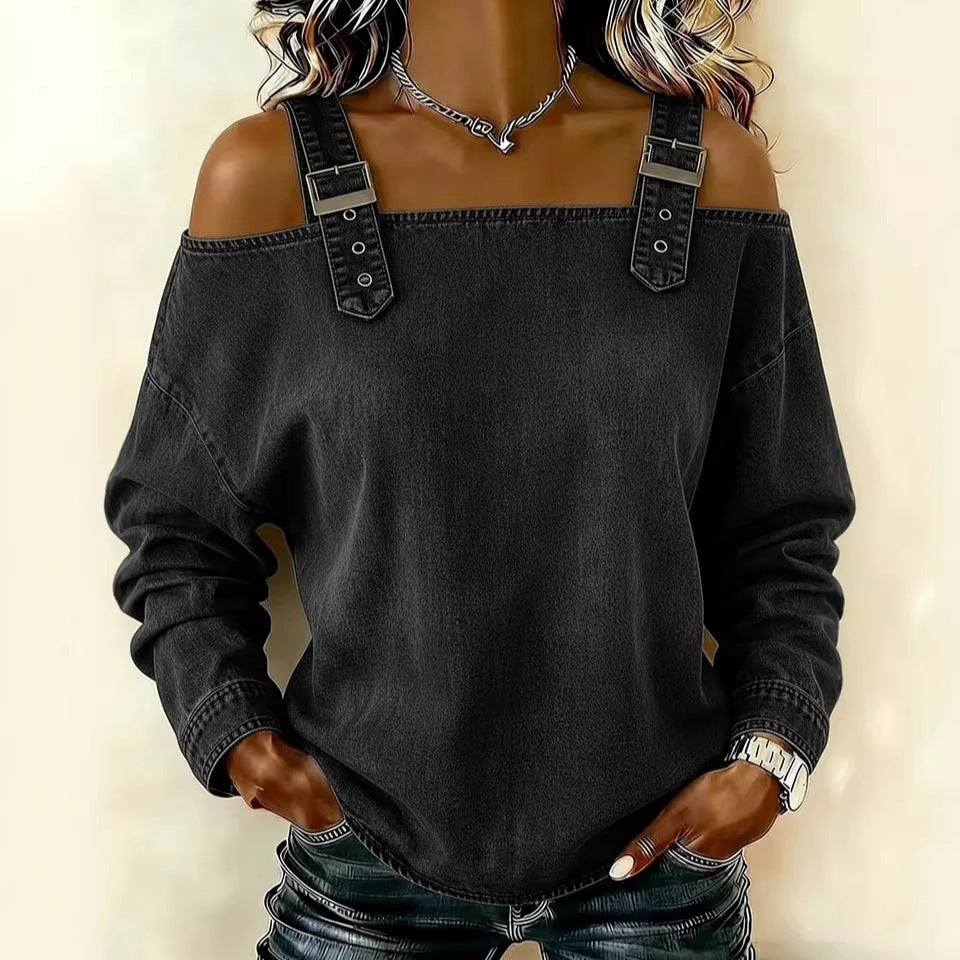 Women's casual sweatshirt with decorative shoulder details Lisslune
