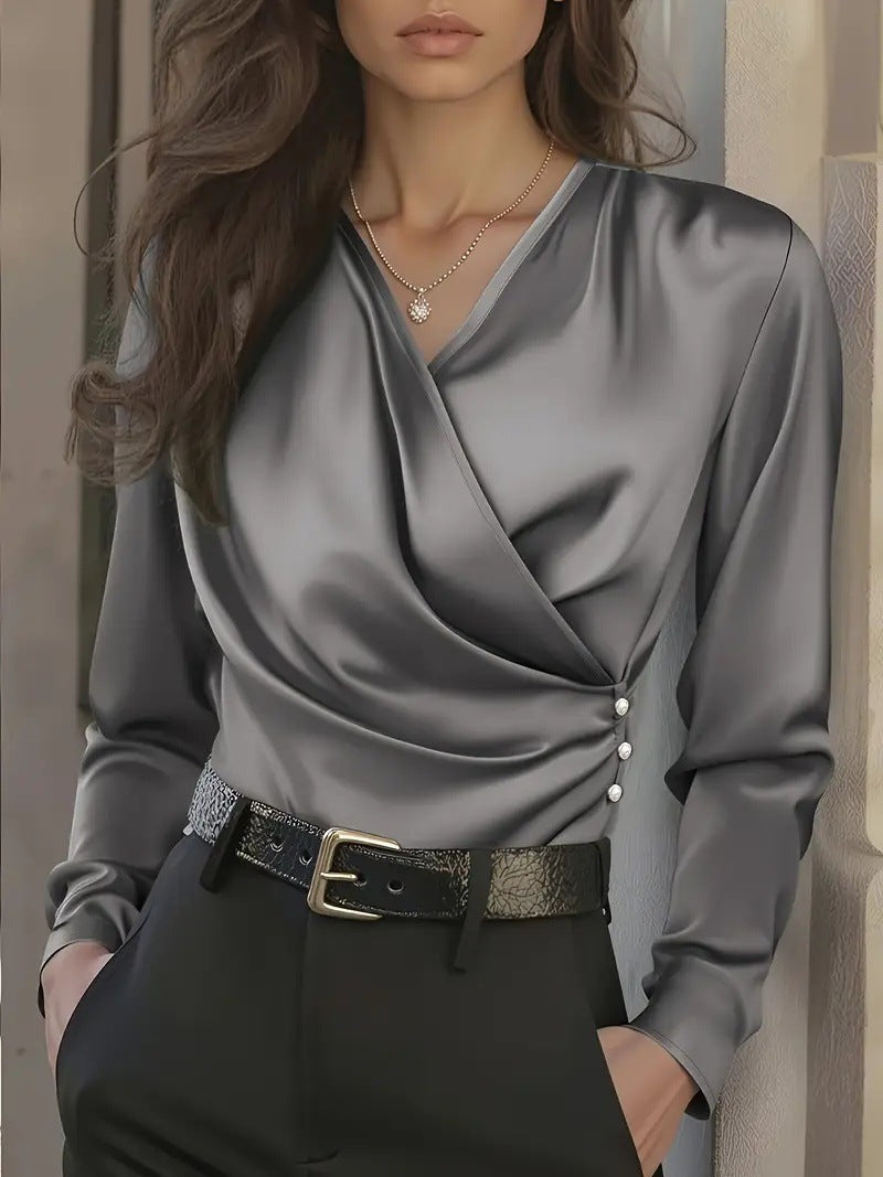 Women's wrap blouse with elegant button details Lisslune