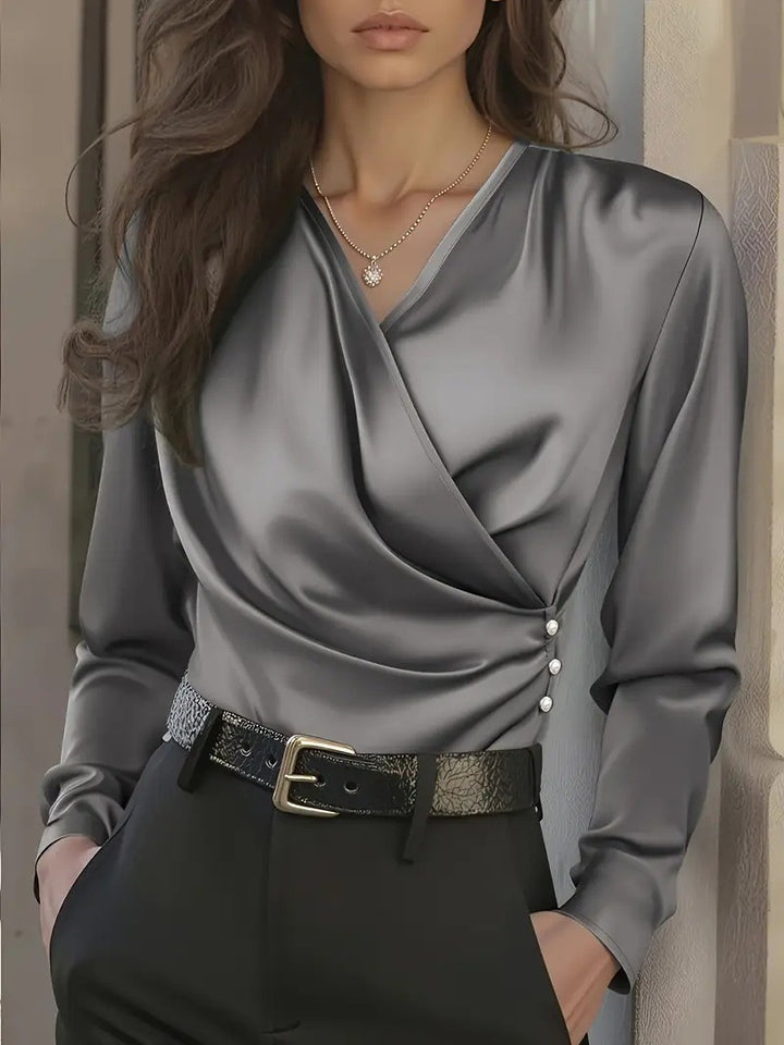 Women's wrap blouse with elegant button details Lisslune