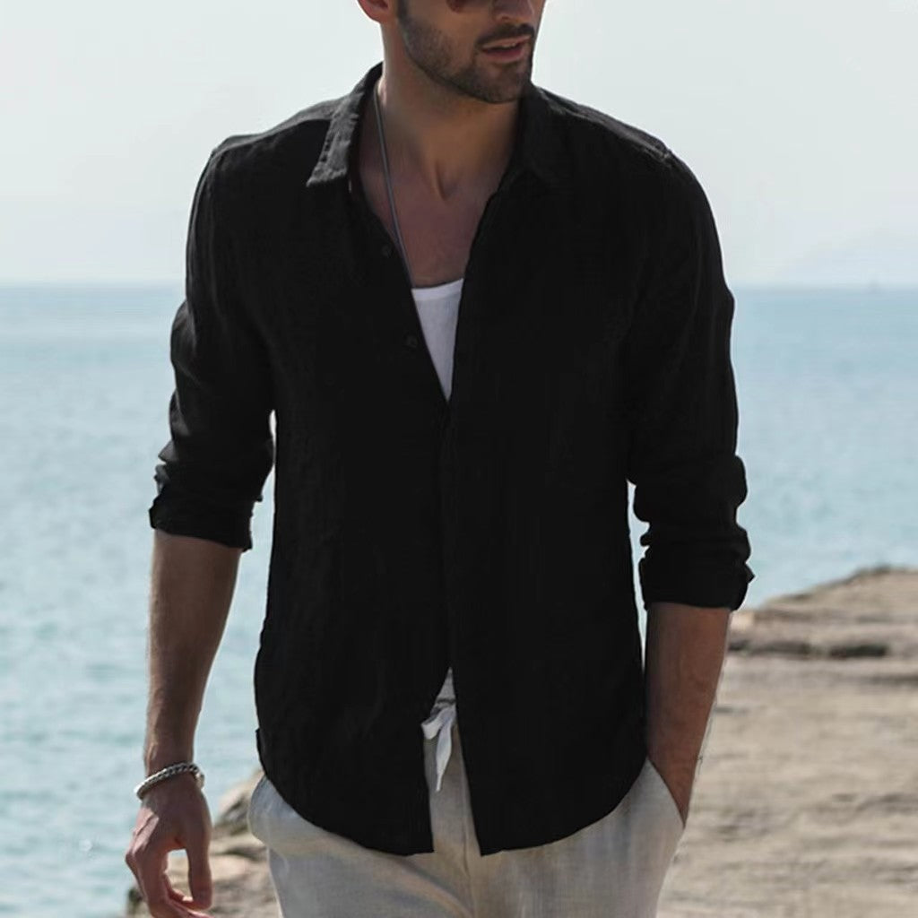 Men's casual linen shirt with a casual cut and breathable texture Lisslune