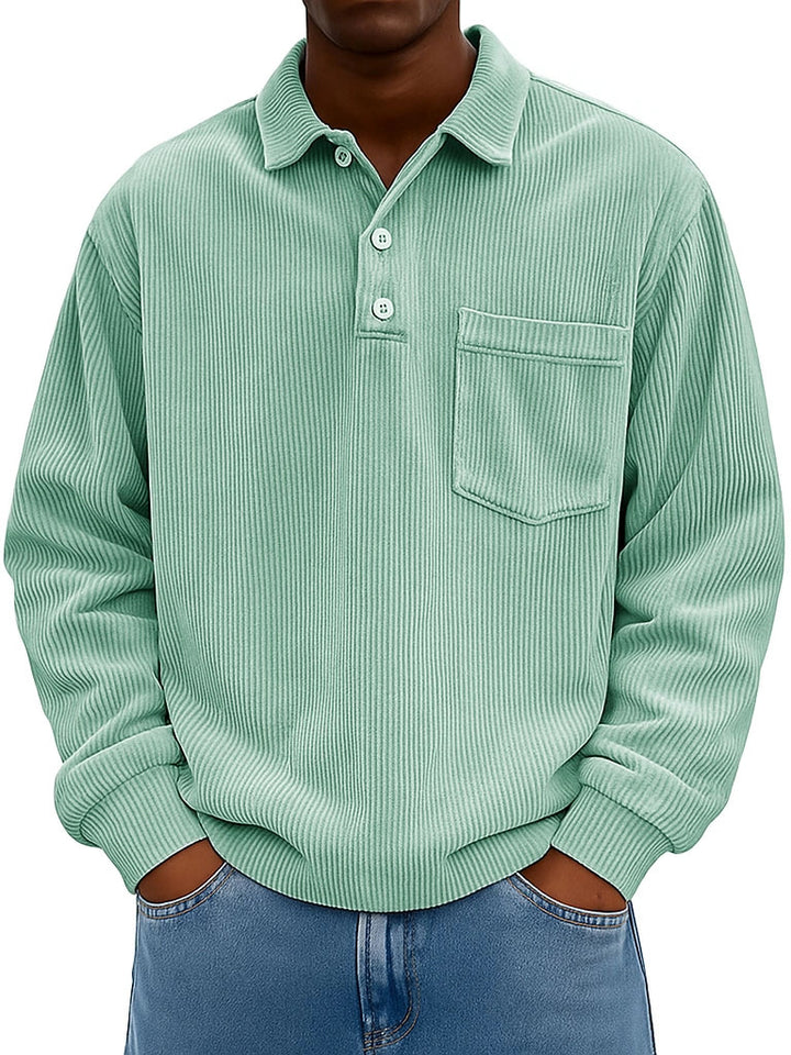 Men's Casual Polo Shirt with Textured Rib Design and Chest Pocket Lisslune