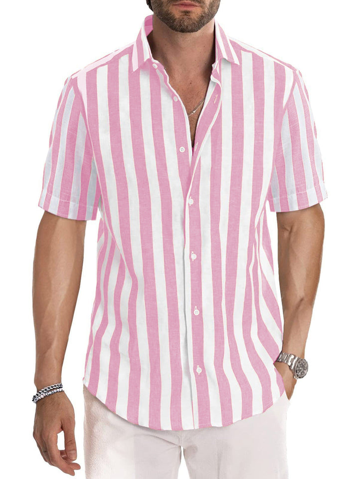 Men's Shirt Made of Lightweight, Breathable Cotton-Linen Blend with Modern Stripe Pattern Lisslune