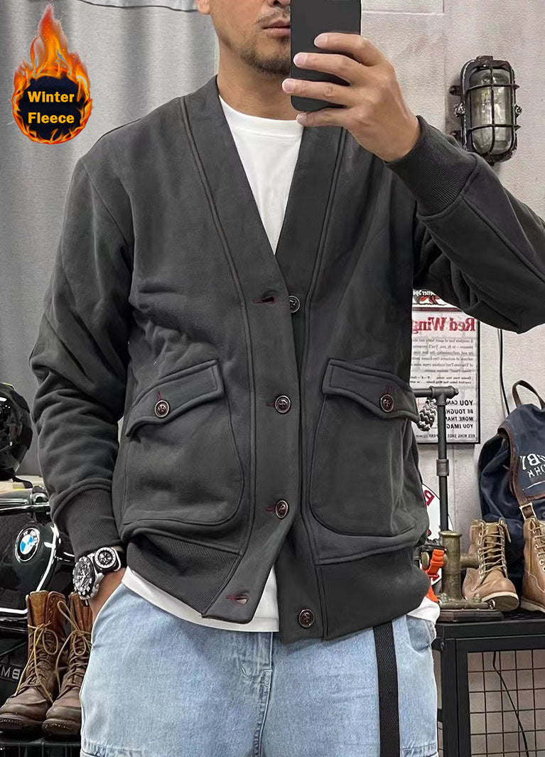 Men's fashionable fleece jacket with practical pockets and elegant button placket Lisslune