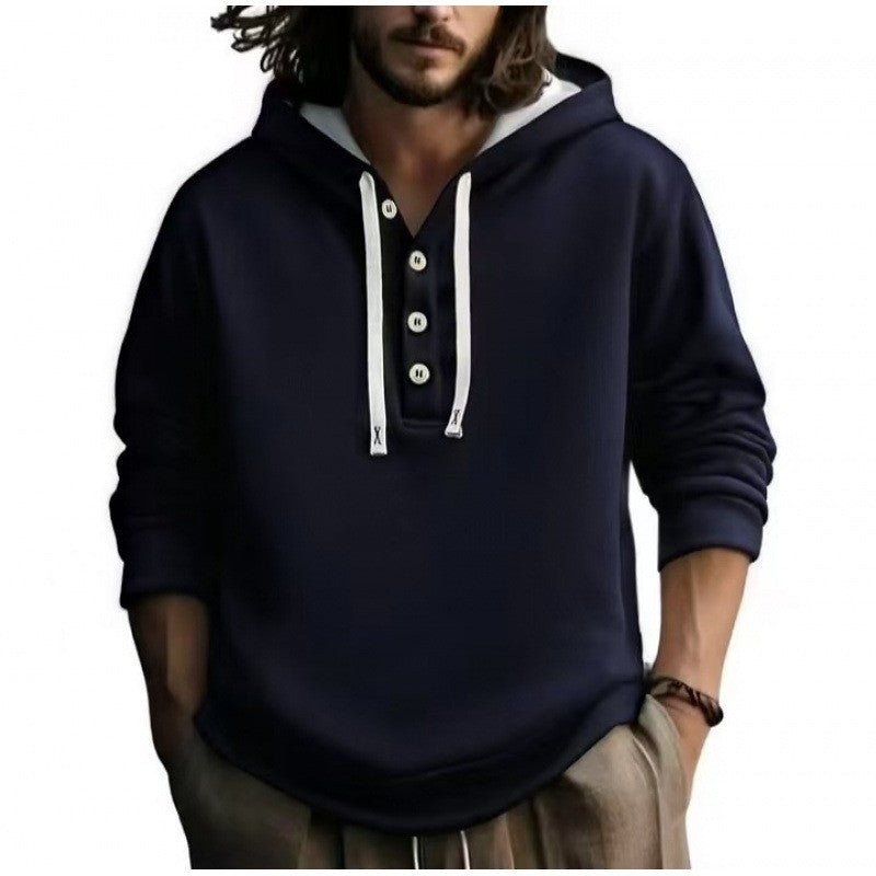 Men's hooded sweatshirt with button placket Lisslune