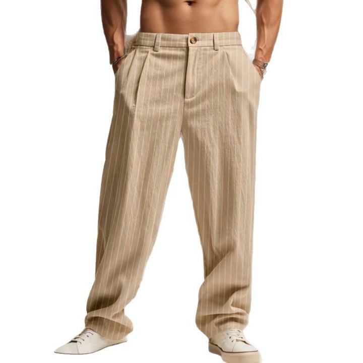 Men's Elegant Casual Pants with Fine Striped Pattern and Comfortable Fit Lisslune