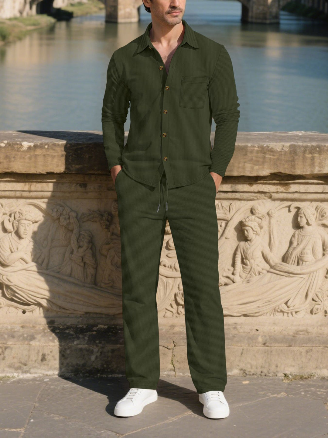 Men's stylish leisure suit set with comfortable cut and elegant button placket Lisslune