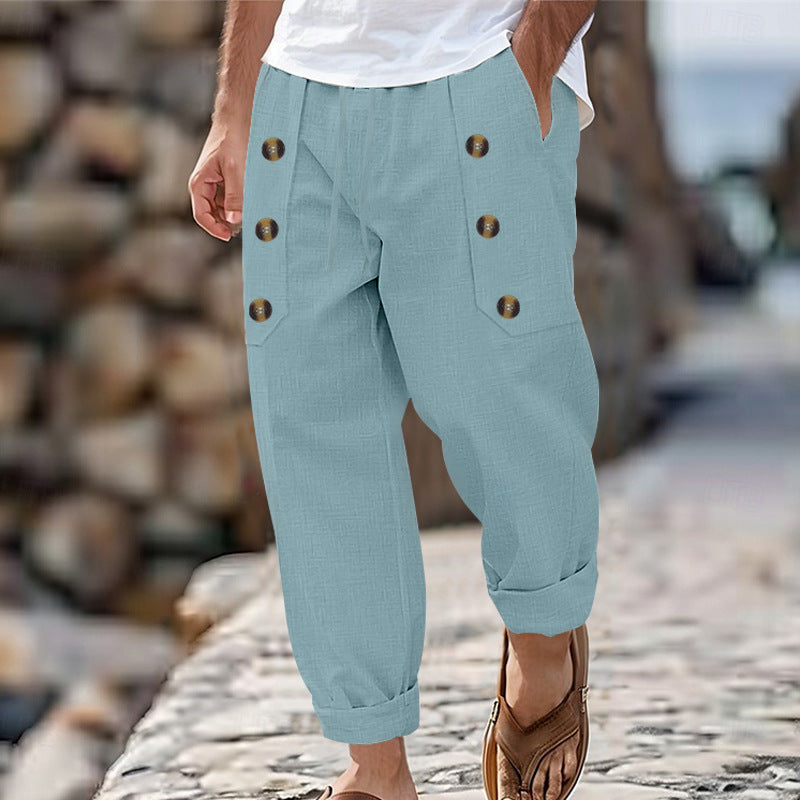 Men's lightweight and comfortable summer trousers with stylish button details Lisslune