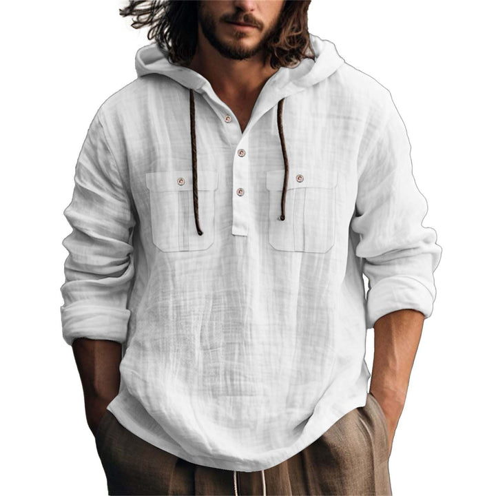 Men's hooded shirt with practical pockets and stylish button placket design Lisslune