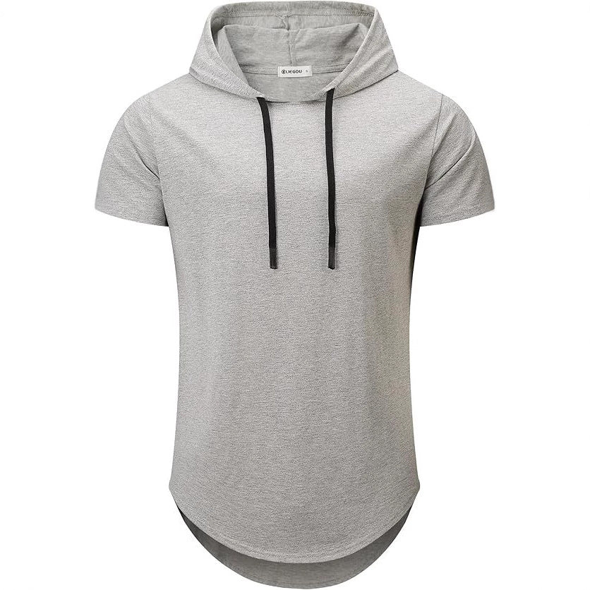 Men's Short Sleeve Hoodie T-Shirt with Modern Cut and Practical Drawstrings Lisslune