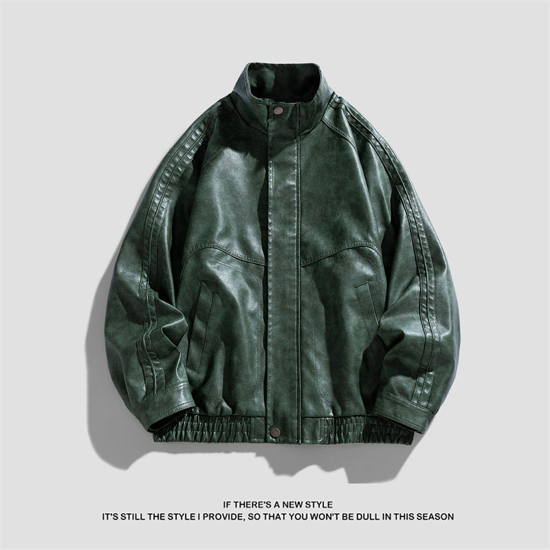 Men's stylish artificial leather jacket with high collar and practical zippered pockets Lisslune