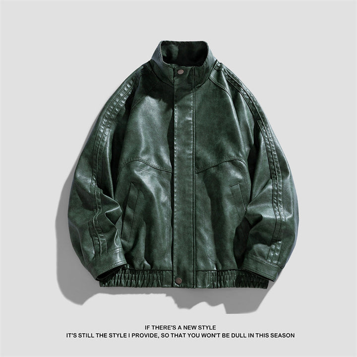 Men's stylish artificial leather jacket with high collar and practical zippered pockets Lisslune